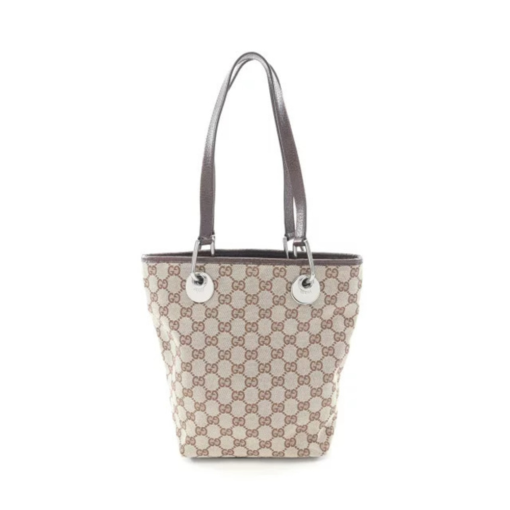 Gucci GG Canvas Tote Bag Leather Beige Cream Brown
